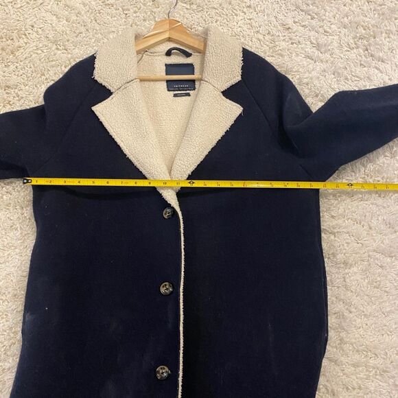 Zara Knitwear Women's Long Sleeve Sherpa Collared Long Coat. Blue/Cream. Medium. - Picture 7 of 8